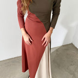 IQ Collection Tricolor Long-Sleeve Maxi Dress
