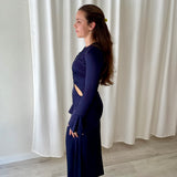Scalpers Navy Maxi Dress with Ruched Detail and Flared Sleeves