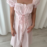 Sleeper Pink Gingham Linen Midi Dress