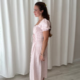 Sleeper Pink Gingham Linen Midi Dress