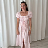 Sleeper Pink Gingham Linen Midi Dress