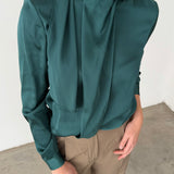 Massimo Dutti Emerald Green Satin Blouse
