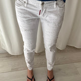 Jeans Cropped Blancos Dsquared2 Desgastados