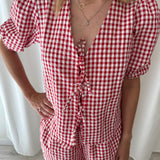 BOHODOT Red Gingham Wrap Blouse