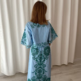 Farm Rio Light Blue Embroidered Cropped Blouse