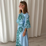 Farm Rio Light Blue Embroidered Cropped Blouse