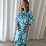Farm Rio Light Blue Embroidered Cropped Blouse