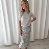 ROTATE Birger Christensen Silver Sequin Midi Skirt