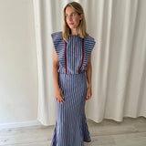 Falda midi azul y roja a rayas ZÚA