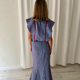 Falda midi azul y roja a rayas ZÚA
