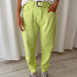 Pantalón Verde Lima de Tiro Alto con Cinturón MEISÏE
