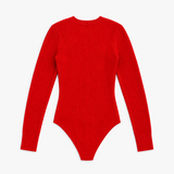 Sézane Red Ribbed Long-Sleeve Bodysuit