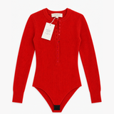 Sézane Red Ribbed Long-Sleeve Bodysuit