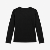 Simorra Black Long Sleeve Top with Faux Leather Pocket
