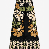 The IQ Collection Black Floral Print Maxi Skirt