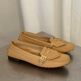 Tod's Tan Leather Fringed Loafers