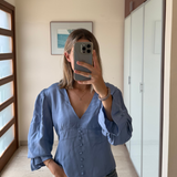 Top azul con botones y manga larga ZARA M