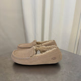 UGG Beige Suede Shearling-Lined Moccasin Slippers