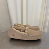 UGG Beige Suede Shearling-Lined Moccasin Slippers