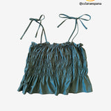 Top fruncido verde satinado ZARA L