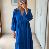 Vestido azul con escote en pico ZARA XS