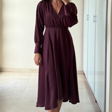 Vestido midi satinado granate ZARA XS