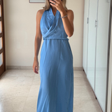 Vestido largo halter azul ZARA M