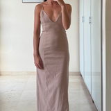 Vestido lino marrón ZARA M