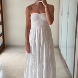 Vestido midi blanco bordado OYSHO S