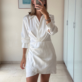 Vestido satinado cruzado en color marfil ZARA S