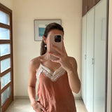 Top tirantes con encaje teja ZARA S