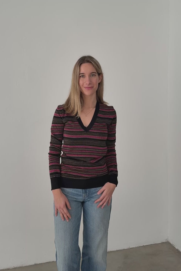 Prada Milano Striped V-Neck Knit | Second Hand Designer – Pasaly